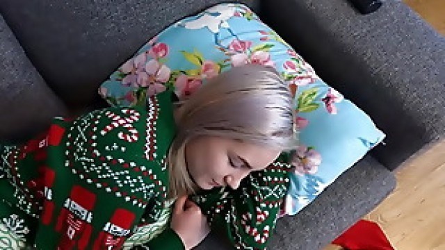stepsister comes Home for Christmas and Stepbrother Fucks her while Napping in livingroom