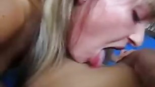 Cute cock sucking gal eats jizz