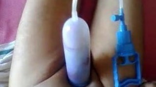 Pumping pierced cock