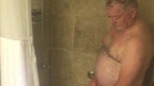 American grandpa take shower