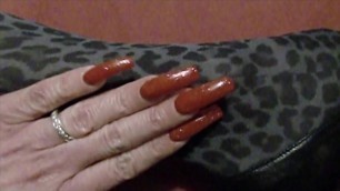 My long nails in sparkling red nail polish