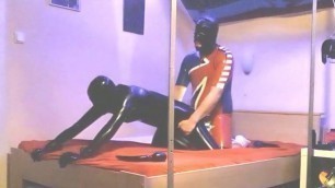 Getting fucked in a rubber doll suit
