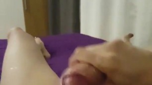 Tranny jerking off and cumming