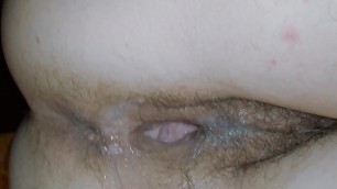 cum in big dark pussy, overgrown ,big flooded ,pussy closeup