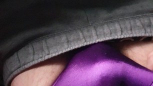 Getting excited in my puple wife's satin panties