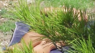 Dark haired German girl with an amazing body fucking outdoors